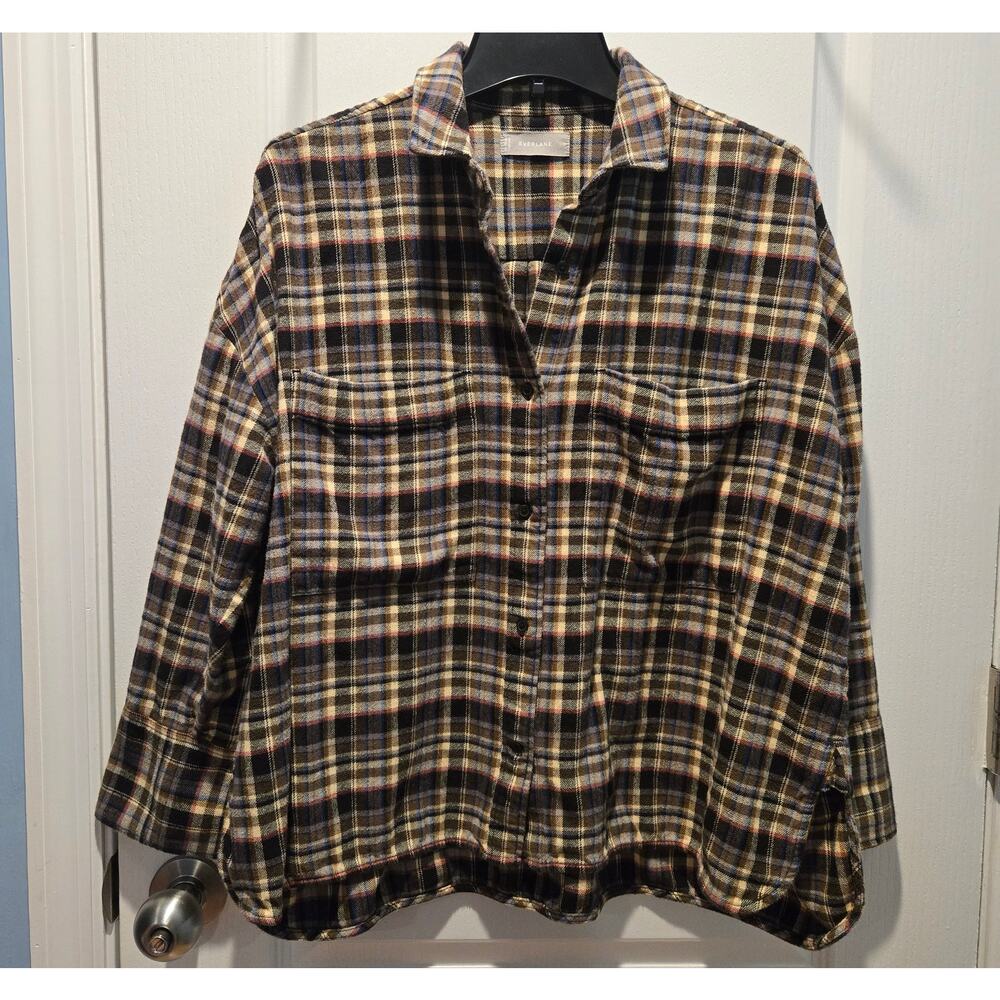 Everlane The Boxy Flannel Button Down Shirt brown Plaid Size L